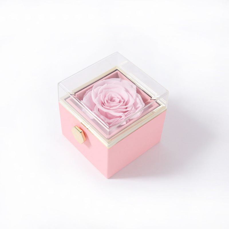 Rosa Spin - Eternally Preserved Rotating Rose Box - W Engraved Heart Necklace