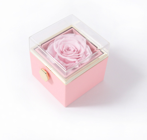 Rosa Spin - Eternally Preserved Rotating Rose Box - W Engraved Heart Necklace