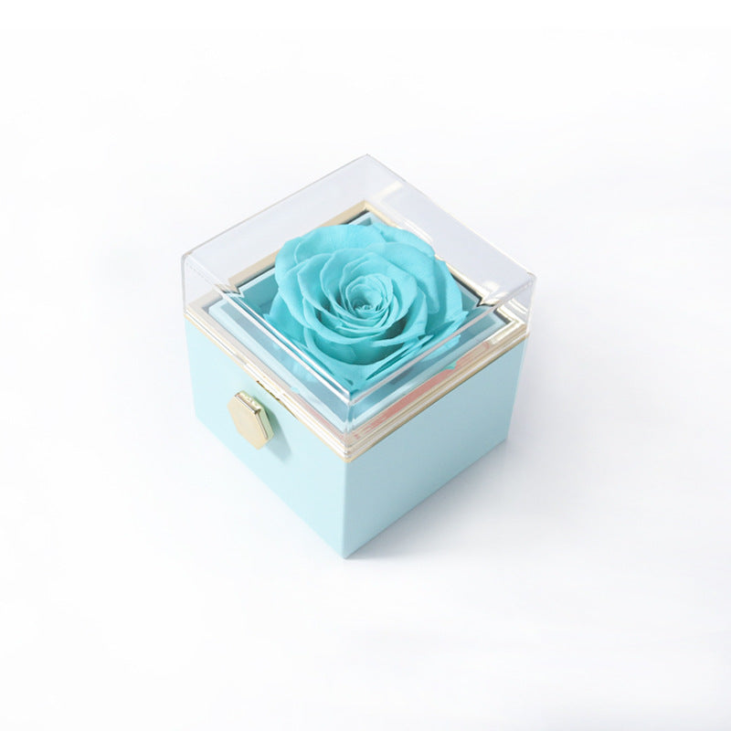 Rosa Spin - Eternally Preserved Rotating Rose Box - W Engraved Heart Necklace