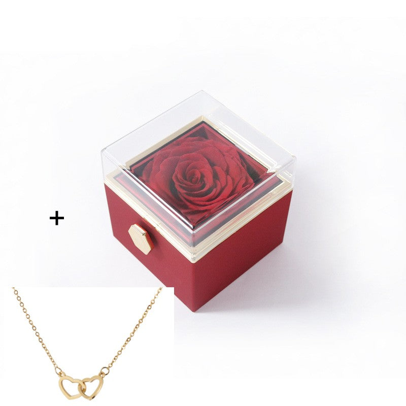 Rosa Spin - Eternally Preserved Rotating Rose Box - W Engraved Heart Necklace