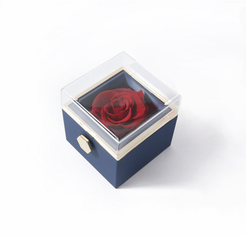 Rosa Spin - Eternally Preserved Rotating Rose Box - W Engraved Heart Necklace