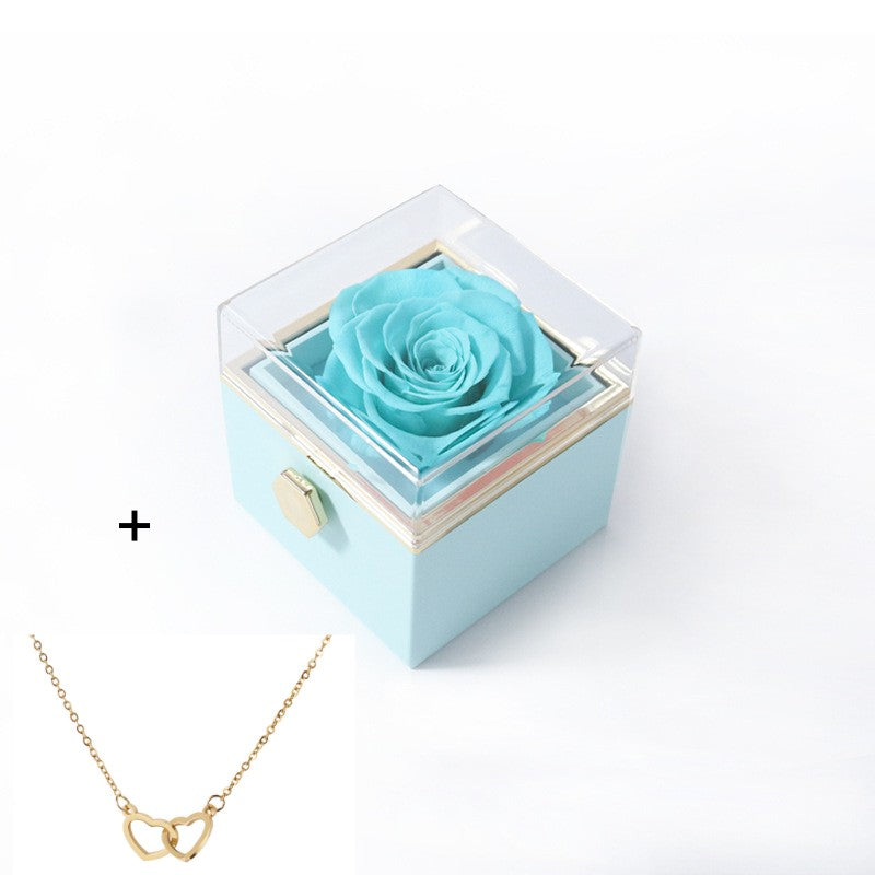 Rosa Spin - Eternally Preserved Rotating Rose Box - W Engraved Heart Necklace