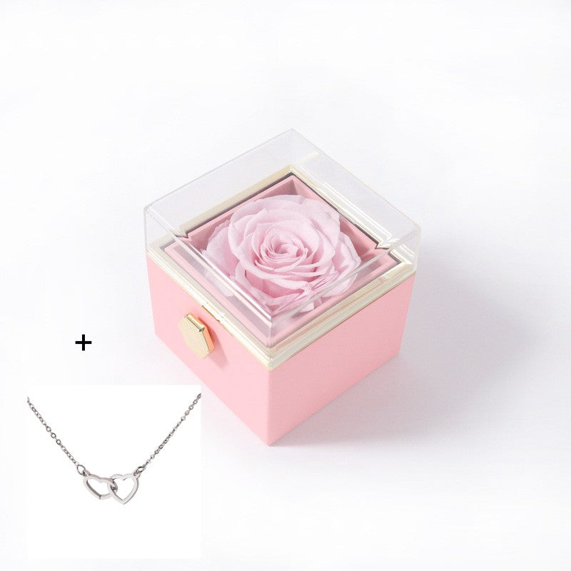 Rosa Spin - Eternally Preserved Rotating Rose Box - W Engraved Heart Necklace