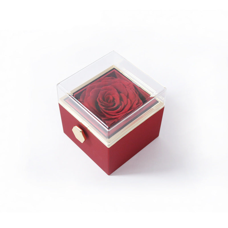 Rosa Spin - Eternally Preserved Rotating Rose Box - W Engraved Heart Necklace