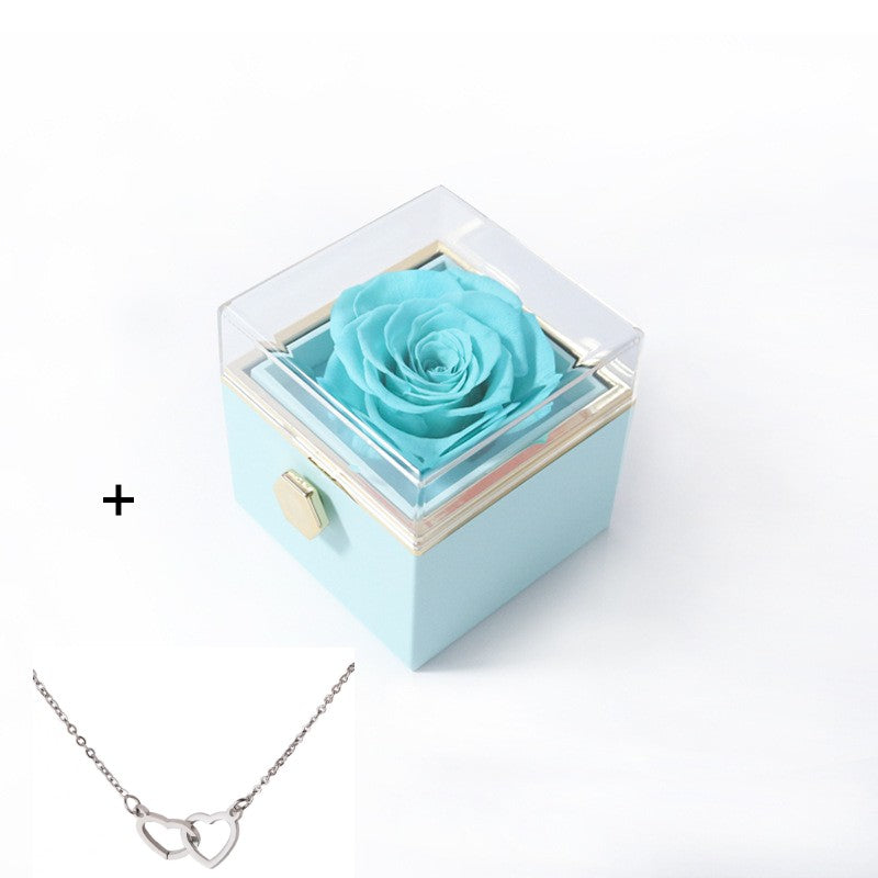 Rosa Spin - Eternally Preserved Rotating Rose Box - W Engraved Heart Necklace