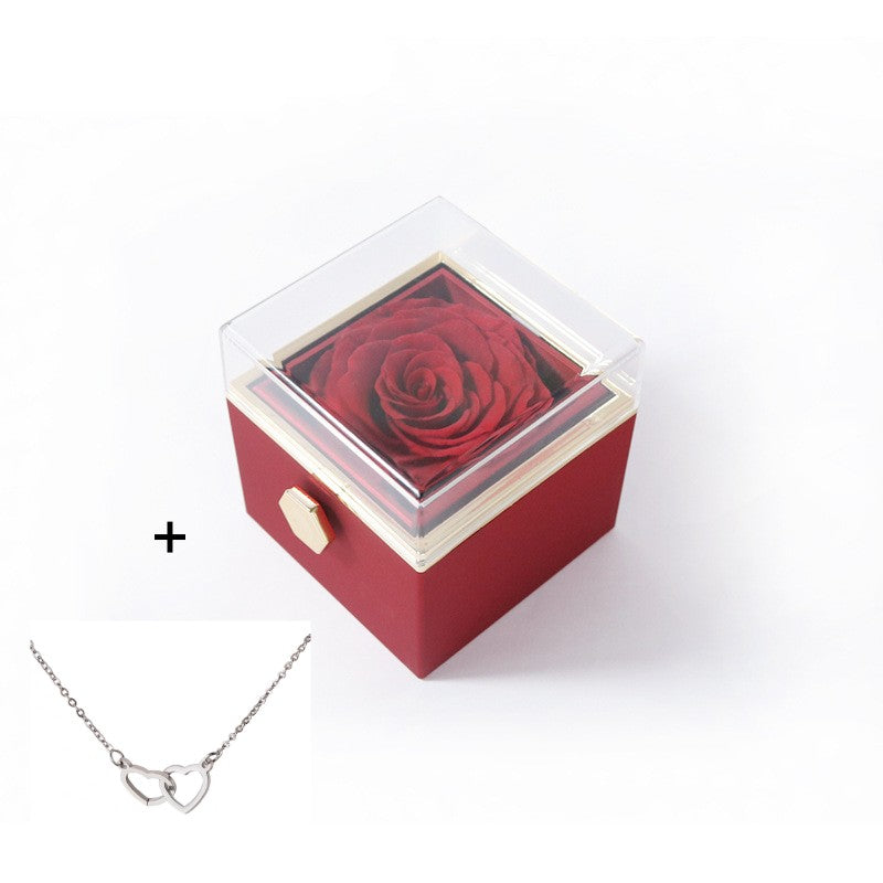 Rosa Spin - Eternally Preserved Rotating Rose Box - W Engraved Heart Necklace